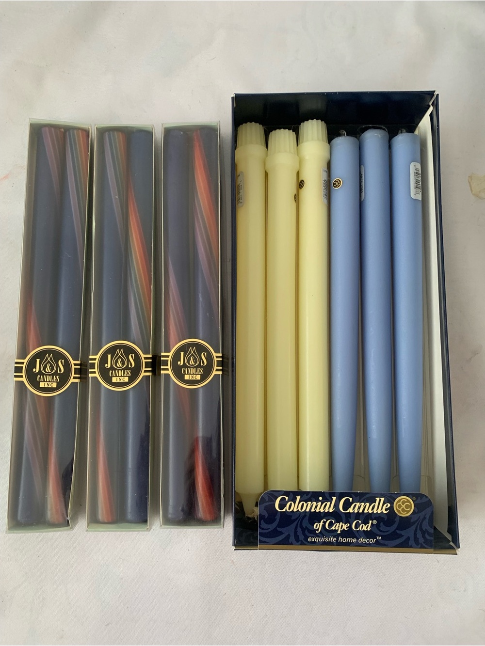 Vintage Mix of 12 Multicolor Colonial Candles and J&S 12" Taper Dinner HANDIPT